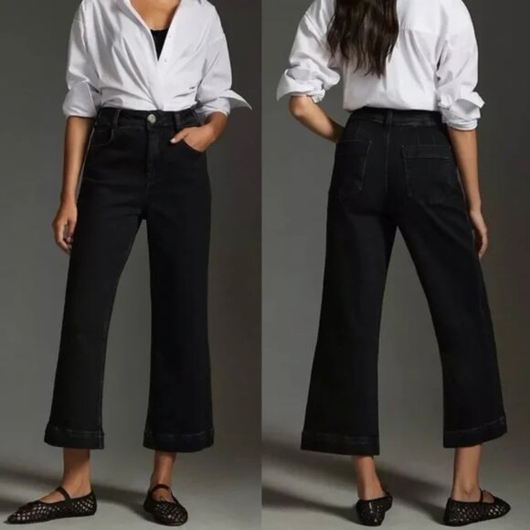 Anthropologie Pilcro The Skipper High-Rise Crop Wide Leg Black Jeans 28 Stretch - Picture 1 of 11